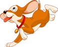 Cartoon dog with red collar running