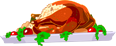 Illustration of a roasted turkey on a platter with garnishes