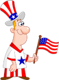 Cartoon Uncle Sam holding American flag