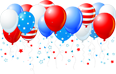 Illustration of red, white, and blue balloons above a crowd