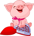 Cartoon pig typing on a red-keyed keyboard