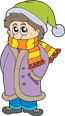 Cartoon character in winter clothing
