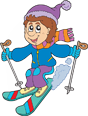 Cartoon character skiing down a slope