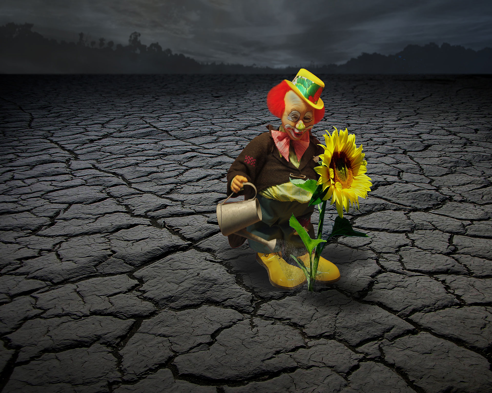 Preview for Clown-with-sunflower-in-desolate-land-3d-artwork-background-1e732