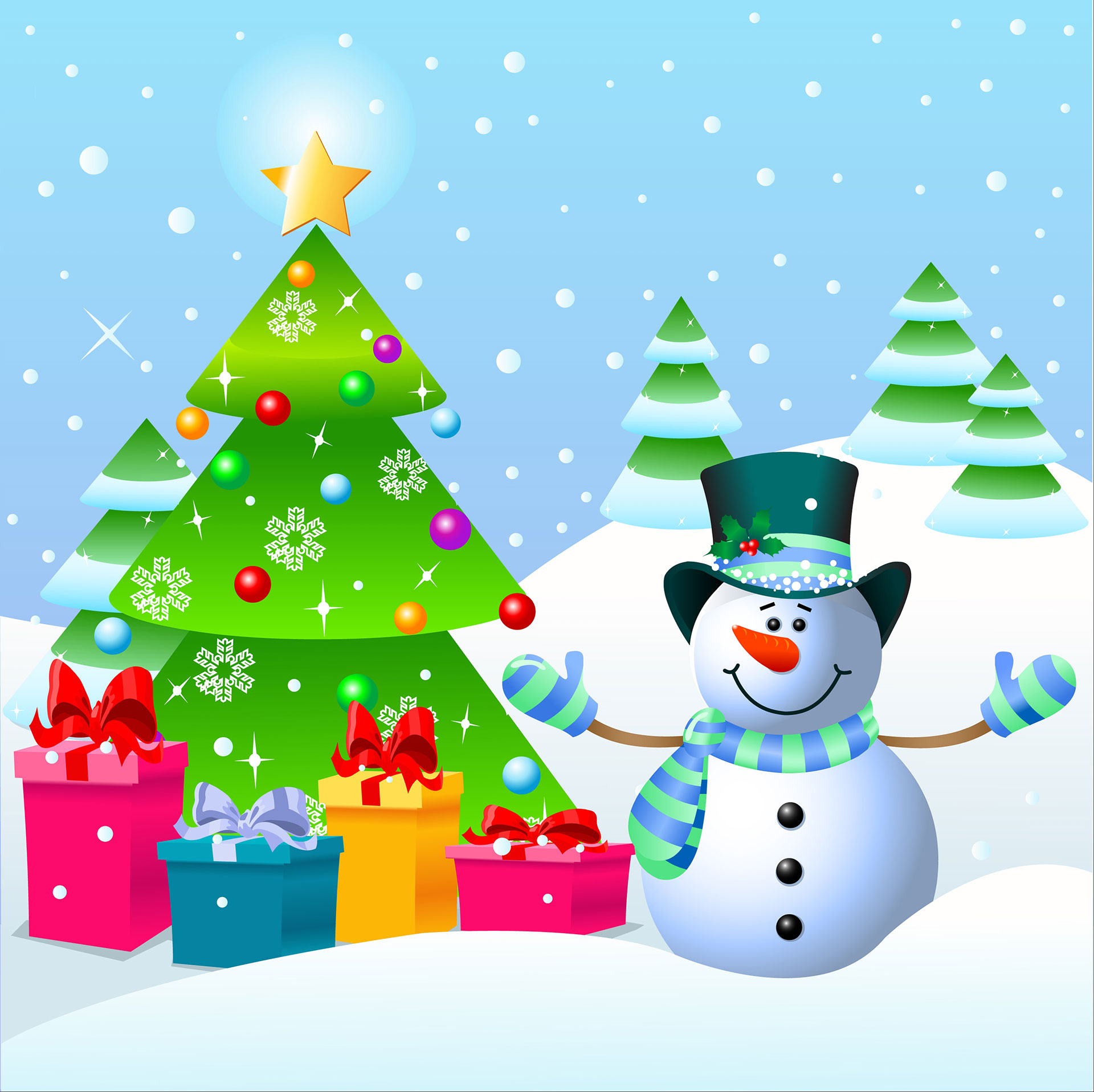 Preview for Festive-snowman-christmas-tree-background-4c6d2