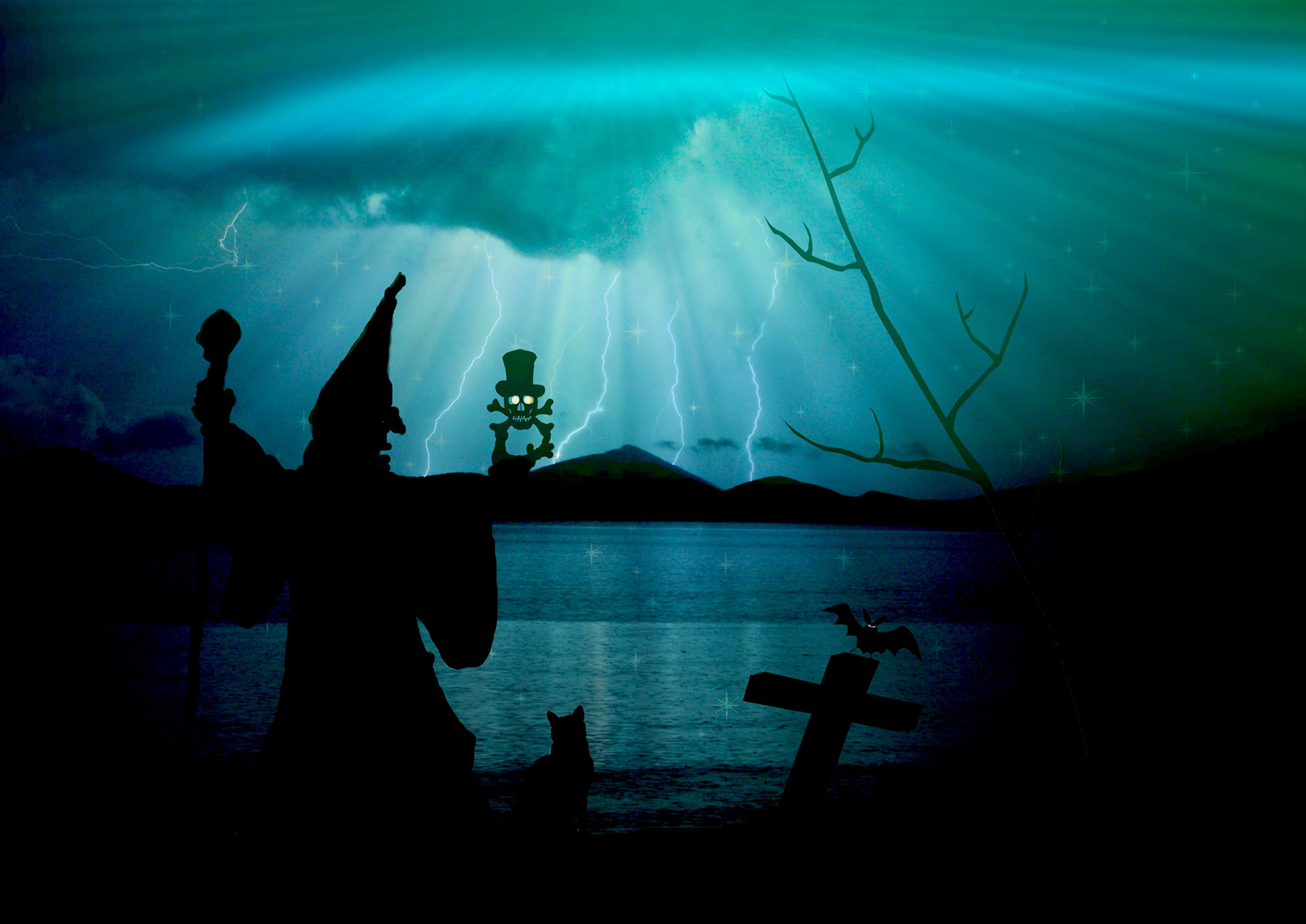 Preview for Mysterious-lake-night-scene-halloween-background-18227