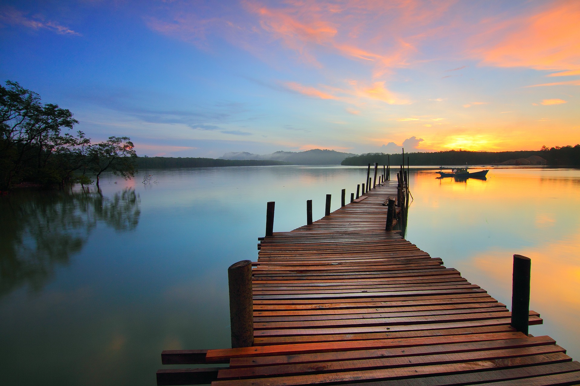 Preview for Serene-lake-dock-sunset-background-a8931