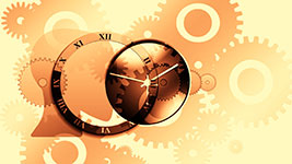 Image of clock faces and gears symbolizing time management and productivity