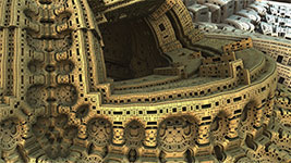 Close-up of an ornate, curved architectural structure with intricate details