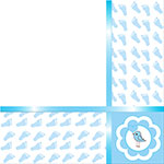 A template with blue leaves and a bird in a decorative frame