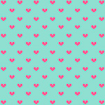 Repeating pattern of pink hearts on a light green background