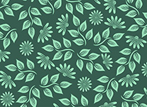 Seamless green floral pattern with stylized flowers and leaves