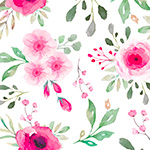 Watercolor floral pattern with pink flowers and green leaves