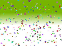 Multicolored stars and confetti scattered on a green to white gradient background