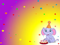 Cartoon elephant with party hat and cake