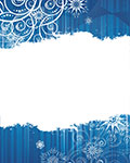 A blue winter background with white snowflakes and swirls