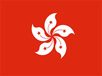 Hong Kong flag with a white bauhinia flower on a red background