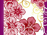Floral pattern with red and pink flowers and swirling vines