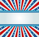 Vintage starburst banner with red, white, and blue rays