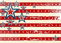 Distressed American flag with red and white stripes and blue and red stars