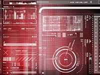 Futuristic red app design template with target interface