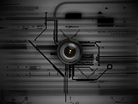 Futuristic camera lens with circuit design