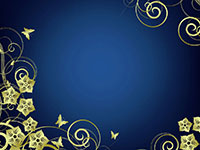 Dark blue background with golden swirls and stars
