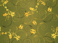 Golden floral pattern on green background