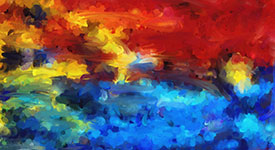 Abstract painting with red, yellow, and blue colors