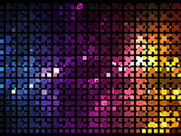 A pixelated image with a gradient of colors from blue to orange.