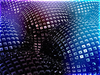 3D pixel art background with purple and blue gradient