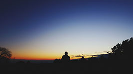 Silhouette of a person at sunset with trees