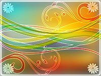 Colorful abstract background with swirling lines and flowers.